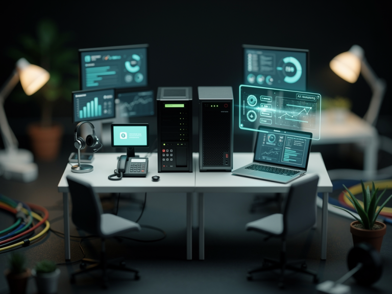 abstract AI illustration related to virtual receptionist vs ai answering service — AIscending guide
