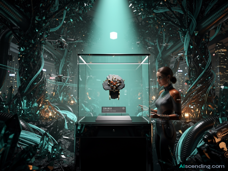 a minimalist jewelry display case in a dark gallery, a single transparent price card floating under a teal spotlight, every number crisp and honest, no asterisks, no fine print, the surrounding darkness implying everything unnecessary has been stripped away — AIscending guide