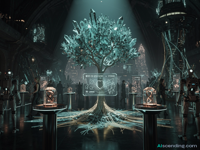 a minimalist jewelry display case in a dark gallery, a single transparent price card floating under a teal spotlight, every number crisp and honest, no asterisks, no fine print, the surrounding darkness implying everything unnecessary has been stripped away — AIscending guide